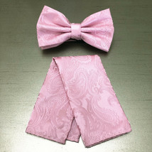 Men&#39;s Light Pink BUTTERFLY Bow tie And Pocket Square Handkerchief Set We... - £8.66 GBP