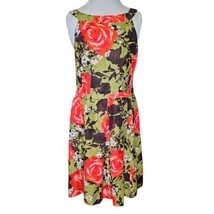 50s Inspired Monsoon 12 Linen Silk Halter Midi Dress Lime Green Orange Floral - £30.64 GBP