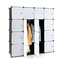 16-Cube Storage Organizer with 16 Doors and 2 Hanging Rods-Black - £95.83 GBP