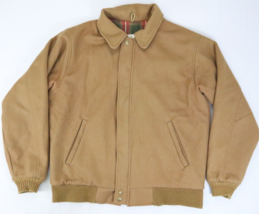 Vintage LL Bean Wool Full Zip Bomber Jacket Coat Brown USA Made Sz L Pla... - $66.45