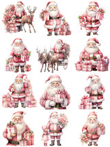 12 PCS Pink Santa Claus Stickers Lot Christmas Tree Vintage Retro Watercolor  - £6.21 GBP