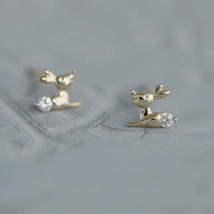 9ct Solid Gold Bambi Crystal Stud Earrings - zirconia, novelty, gift ideas, 9K - £80.43 GBP