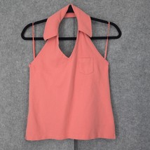 Vintage Y2K Loft Collared Halter Top Petite Medium Coral Pink Bra Liner, Pocket - £9.34 GBP