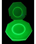 x6 Antique Heisey Octagon Green uranium VASELINE GLASS desert plates 7&quot; - $59.89