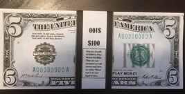 $100 In Play Money 1928 $5 Bills 20 Pcs. Prop Money USA Bundle Actual Size - £10.35 GBP