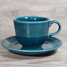 Fiesta Tea Cup &amp; Saucer Dark Teal (Juniper?) Homer Laughlin Fiestaware M... - $8.79