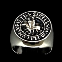 Sterling silver Medieval ring Knights Templar Sigillvm Crusaders coat of arms wi - £75.84 GBP