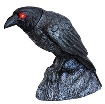 Large Animated Raven Head Turning With Sound Led Black Crow Halloween Prop Decor - £48.55 GBP