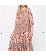 NEW! GIGIO by Umgee Boho Style Pink Floral Print Tiered Ruffled Maxi Dress - £55.78 GBP