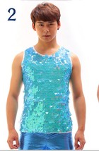 Men Fish Scale Sequins work Vest  Paillette Male DS T-shirt  Singer Stage Show C - £129.88 GBP