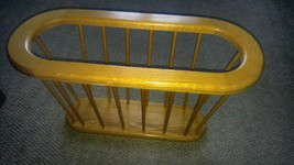 Vintage Blonde Wood Oval Magazine Rack Storage Spindle Newspaper Oak? - $39.99