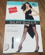 Hanes Silky Sheer Lace Top Thigh High Ultra Soft Touch Garment JET BLACK Size XL - £11.35 GBP