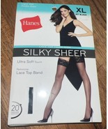 Hanes Silky Sheer Lace Top Thigh High Ultra Soft Touch Garment JET BLACK Size XL - $13.98