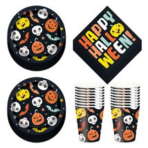 Halloween Party Supplies - Halloween Night Back &amp; Pastel Pumpkin Paper Dessert P - £10.75 GBP