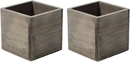 4&quot; Square Rustic Wood Planters With Plastic Liner - Set Of 2 - $29.92