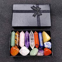 Premium Healing Crystals Kit in Gift Box - 7 Chakra Set Tumbled Stones, 7 Chakra - £18.98 GBP