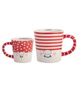 Ceramic Coffee Mugs MOMMY AND ME GNOME Red &amp; White Hearts-Stripes - £10.34 GBP