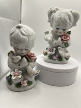 Ceramic Little GIRL &amp; Boy figure With Doves home decor VINTAGE AND SO NI... - £29.05 GBP