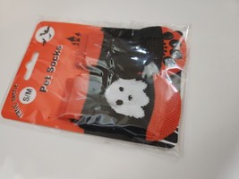 Fang-Tastic Halloween Pet Socks Non Slip Blk/Orange Ghost S/M Socks Up To 4.5&quot; - £6.01 GBP