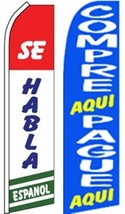Spanish Business Swooper Flutter Flags 2 Pack-Se Habla Espanol-Compre Aqui Pague - £31.80 GBP