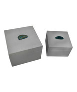 Scratch &amp; Dent Pair of Glossy White Decorative Boxes With Blue Agate Acc... - £27.68 GBP