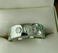 2.8Ct Simulated Diamond Three Stone Engagement Wedding Men&#39;s Ring 925 Silver - £95.00 GBP
