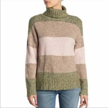 NWT Olivia Sky Colorblock Turtleneck Sweater Striped Size L Green Pink - £14.54 GBP