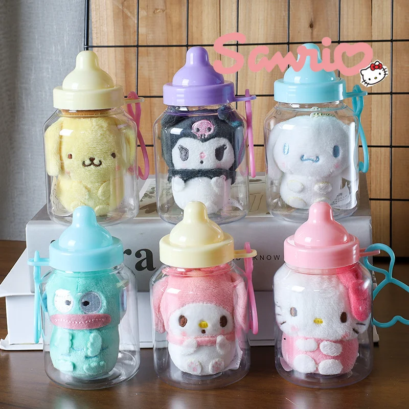 Sanrio Cartoon Kawaii Baby Bottle Plush Toys Keychain Melody Kuromi Cinnamoroll - £10.96 GBP