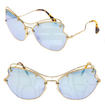 Miu Miu Scenique Butterfly 56R Pale Gold Blue Mirrored Metal Sunglasses MU56RS - £140.66 GBP