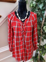 EST.1946 Women&#39;s Red Cotton Check Long Sleeve Pullover Casual Blouse Size 18/20W - £20.47 GBP