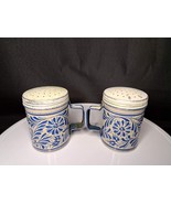 Pair of Avon Country Talc Shakers Blue &amp; Stoneware Design Metal Shakers - £8.65 GBP