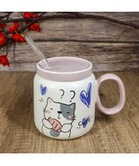 Whimsical Cat Holding Taiyaki Fish 16oz Ceramic Mug Cup With Lid And Gla... - $24.60 CAD