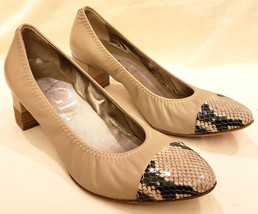 AGL Made in Italy Pump Heel Shoes Sz- EU 38.5/US 8.5 Leather Beige/Snake... - $59.98