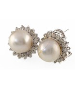 14k White Gold South Sea Cultured Pearl Earring Studs w/ Diamond Bezel &amp;... - $3,777.71