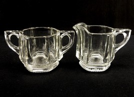 Heavy Glass Creamer and Sugar Bowl Set, Footed Base, Hexagon, Vintage, #... - £11.67 GBP