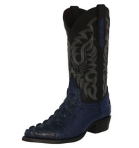 Mens Denim Blue Cowboy Boots Leather Crocodile Ostrich Pattern Western J Toe - £85.12 GBP
