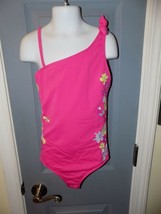 LANDS&#39; END Bright Pink Flower Print Swimsuit Size 10 Girl&#39;s EUC - £17.22 GBP