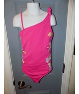 LANDS&#39; END Bright Pink Flower Print Swimsuit Size 10 Girl&#39;s EUC - £17.40 GBP