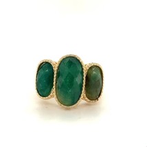 Vintage Sterling Signed 925 Vermeil Three Green Stone Agate Ring Band 6 1/4 - £35.72 GBP