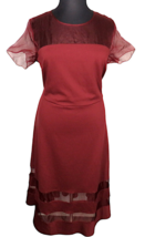 Roaman&#39;s Burgundy Short Sleeve Organza Trimmed Fit and Flare Midi Dress Plus 22W - £75.10 GBP