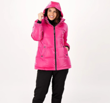 Arctic Expedition Liquid Shine Puffer Coat w/ Stand Collar- PINK POTION,... - £41.94 GBP