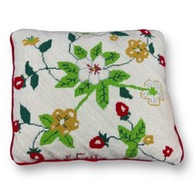 Vintage Needlepoint 13x11&quot; Pillow Strawberry Red Corduroy Cottage Core f... - $24.74