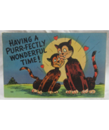 Funny Linen Postcard 709 Having A Purr-fectly Wonderful Time! Valentine ... - $56.09 MXN