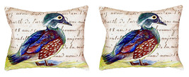 Pair of Betsy Drake Female Wood Duck Script No Cord Pillows 16 Inch X 20 Inch - £63.15 GBP