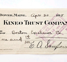 1915 Kineo Trust Company Bank Check Sampson Dover Maine Boston Excelsior... - $19.99
