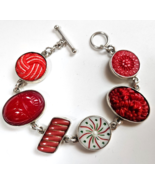 Vintage Red Colored Button Link Bracelet Toggle Clasp  7.5” - $118.80