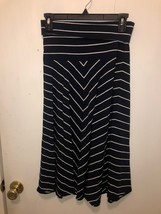 Lands End Womens SZ XS Navy Blue &amp; White Striped Fit &amp; Flare Midi Skirt EUC - £9.47 GBP