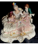 German Dresden Lace Figurine  Mother Reading Book to Children Vintage - £363.94 GBP