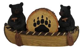Rustic Forest Black Bears Rowing in Canoe Boat Bear Paw Tree Ring Coaste... - $694.38 MXN
