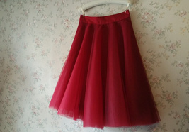 RED A-line Flare Tulle Midi Skirt Outfit Custom Plus Size Tulle Ballerina Skirt image 6